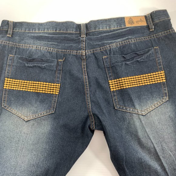 Nostic Mens Jeans Size 48 X 33 Factory Fading Back Pocket Stitching Straight Leg - Picture 5 of 11